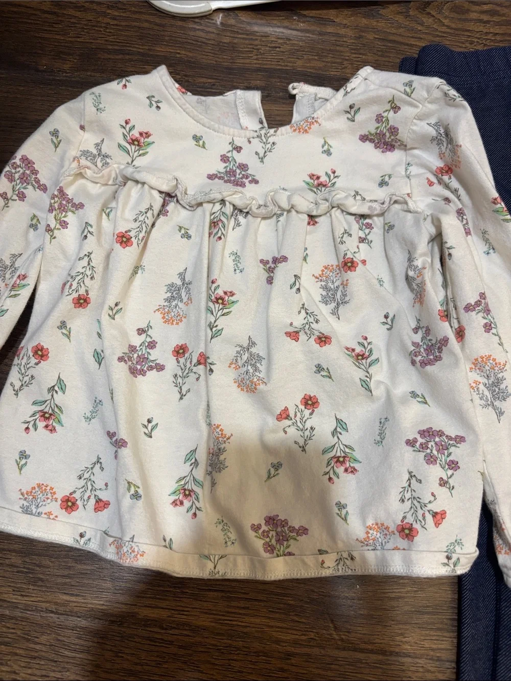 Carter's Cream Floral Top with Navy Pants Kids Matching Set
